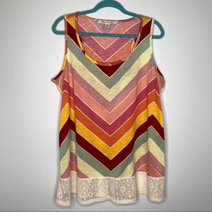American Rag Chevron tank with lace bottom, size 2X